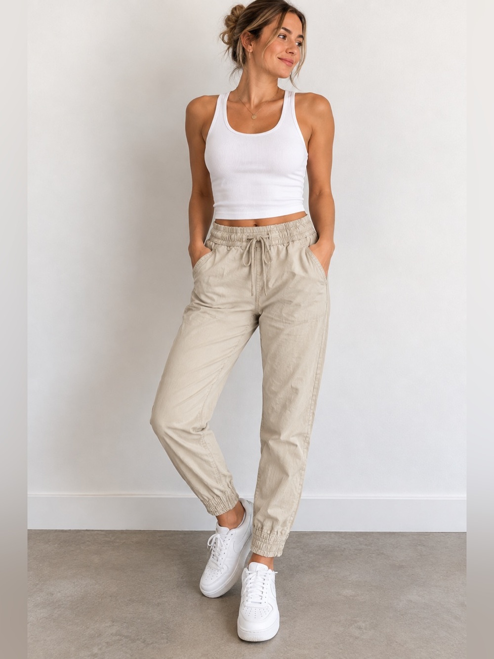 Zara Beige Drawstring Track Joggers